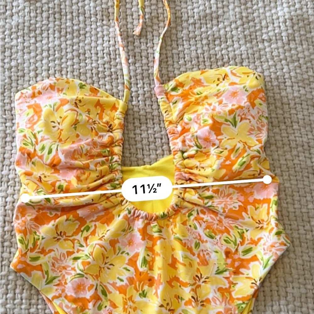 Ultra-High Waisted Yellow Floral One-Piece Halter Swimsuit - Picture 5 of 5